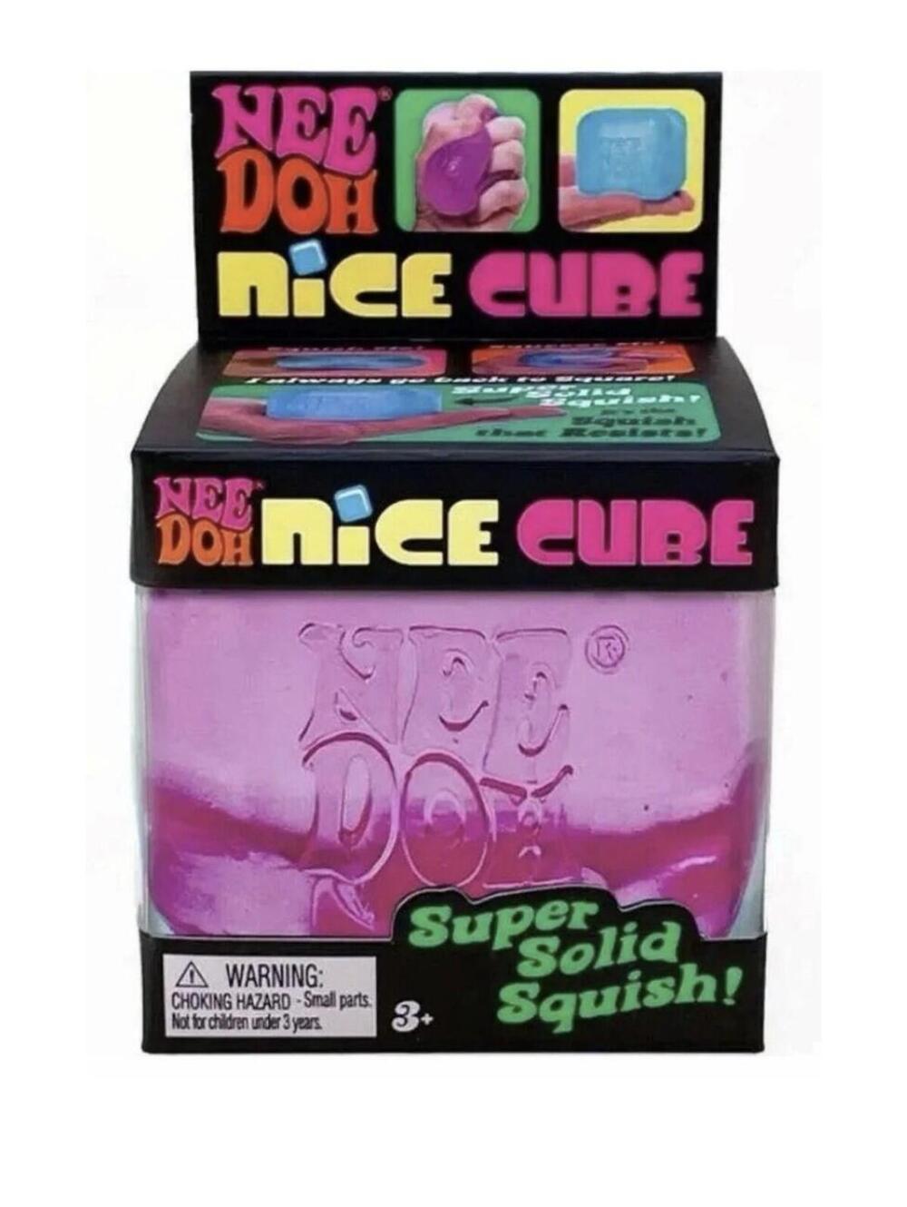 Nee Doh Nice Cubes Ice Cube Toy Fidget Super Solid Squish pink